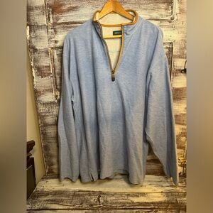 Orvis Men's 1/4 Zip-Up Sweater in Light Blue and Tan